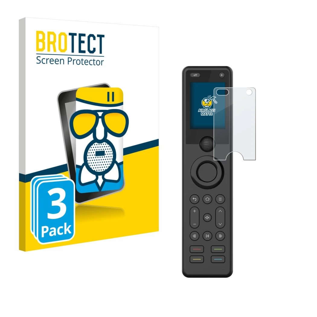 Vorderseite einer Produktverpackung mit dem Markenlogo BROTECT. Daneben ist das Gerät Sofabaton X1S mit dem zugehörigen Displa