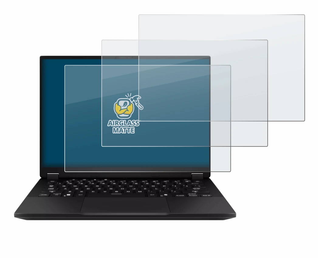 Abbildung des Geräts ASUS TUF Gaming A14 mit einer Vielzahl des Displayschutzes.