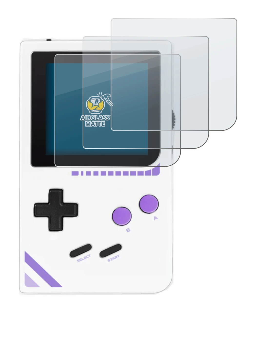 Abbildung des Geräts Modretro Chromatic mit einer Vielzahl des Displayschutzes.