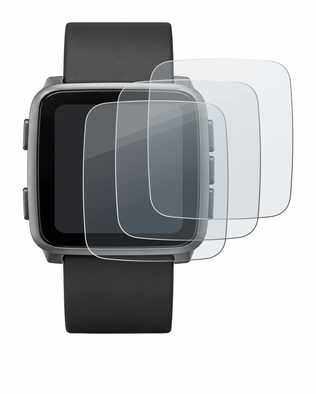 Abbildung des Geräts Pebble Time 2 2026 mit einer Vielzahl des Displayschutzes.
