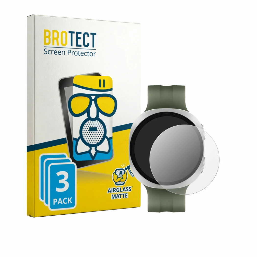 Vorderseite einer Produktverpackung mit dem Markenlogo BROTECT. Daneben ist das Gerät Samsung Galaxy Watch 9 (40 mm) mit dem z
