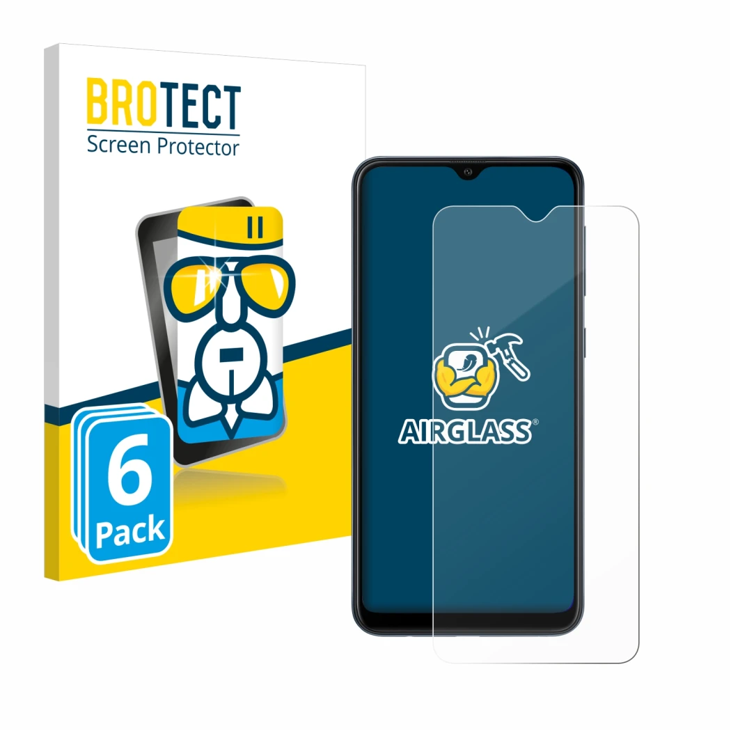 Vorderseite einer Produktverpackung mit dem Markenlogo BROTECT. Daneben ist das Gerät Samsung Galaxy A10 mit dem zugehörigen D