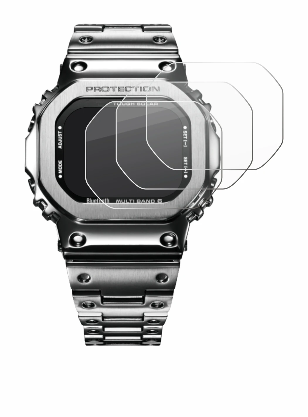 Abbildung des Geräts Casio G-Shock GMW-B5000D-1ER mit einer Vielzahl des Displayschutzes.