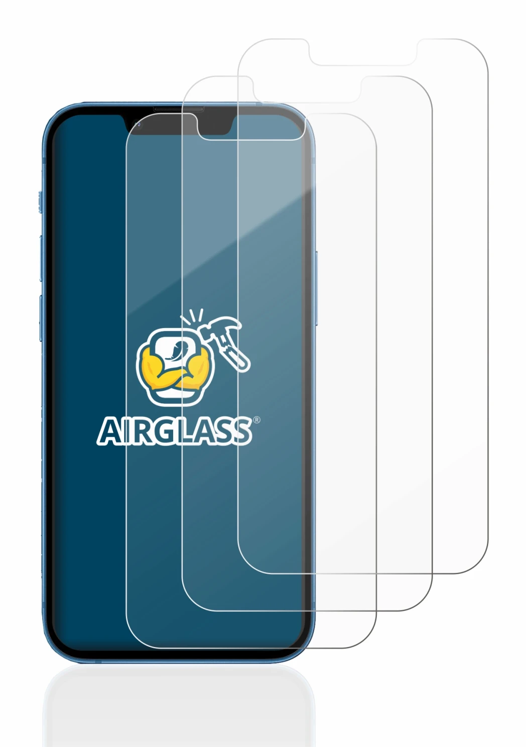 Abbildung des Geräts Apple iPhone 13 mini mit einer Vielzahl des Displayschutzes.