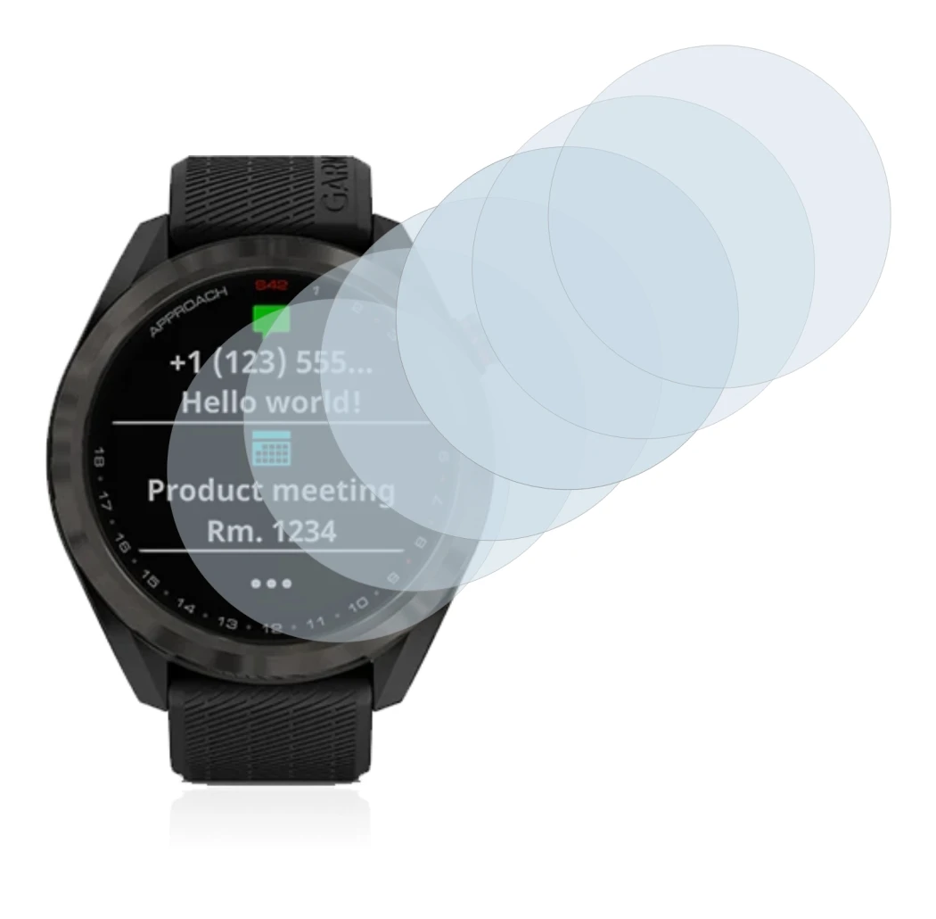Abbildung des Geräts Garmin Approach S42 mit einer Vielzahl des Displayschutzes.