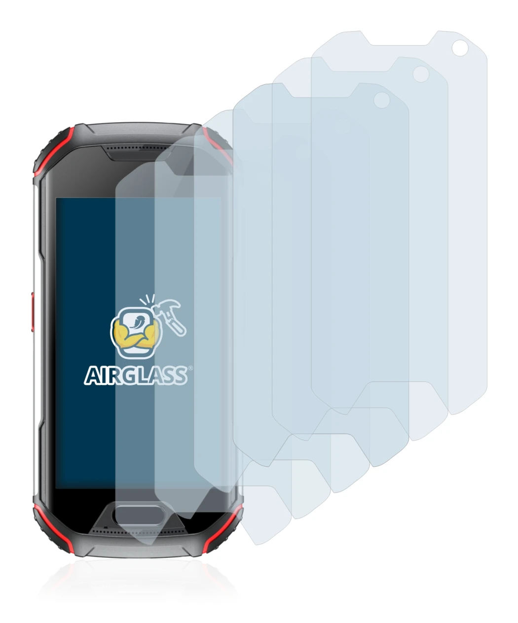 Abbildung des Geräts Unihertz Atom XL mit einer Vielzahl des Displayschutzes.