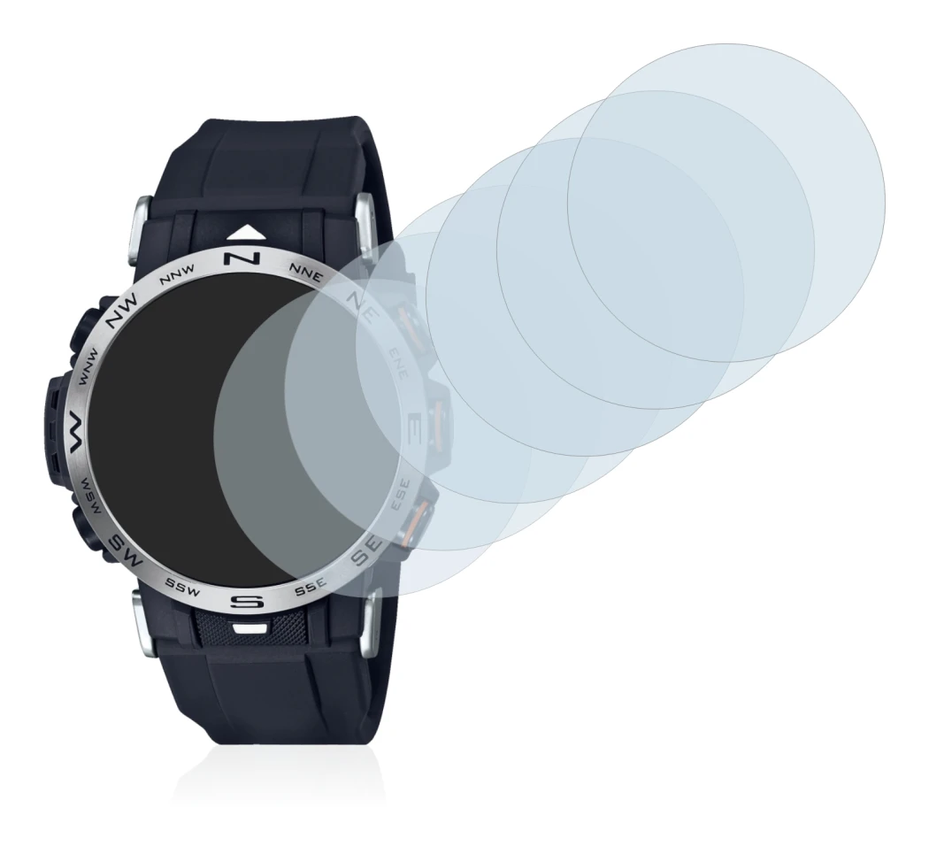 Abbildung des Geräts Casio Pro Trek PRW-30-1AER mit einer Vielzahl des Displayschutzes.