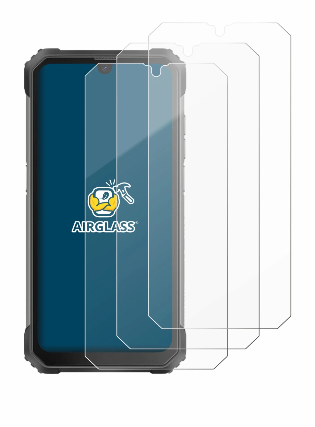 Abbildung des Geräts Blackview BV8800 mit einer Vielzahl des Displayschutzes.