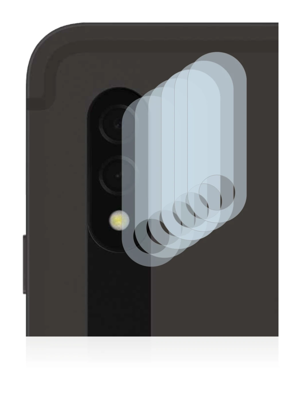 Abbildung des Geräts Samsung Galaxy Tab S8 Plus WiFi (NUR Kameraschutz) mit einer Vielzahl des Displayschutzes.