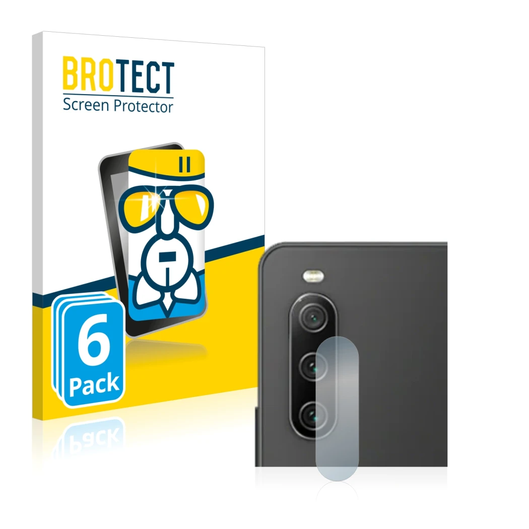 Vorderseite einer Produktverpackung mit dem Markenlogo BROTECT. Daneben ist das Gerät Sony Xperia 10 IV (NUR Kameraschutz) mit