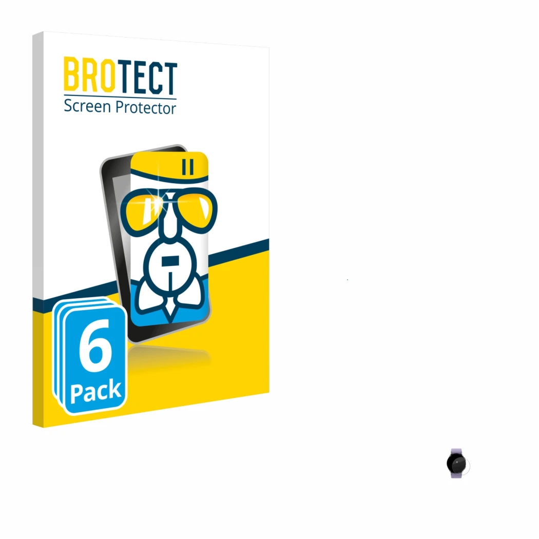 Vorderseite einer Produktverpackung mit dem Markenlogo BROTECT. Daneben ist das Gerät Samsung Galaxy Watch 5 (40mm) mit dem zu