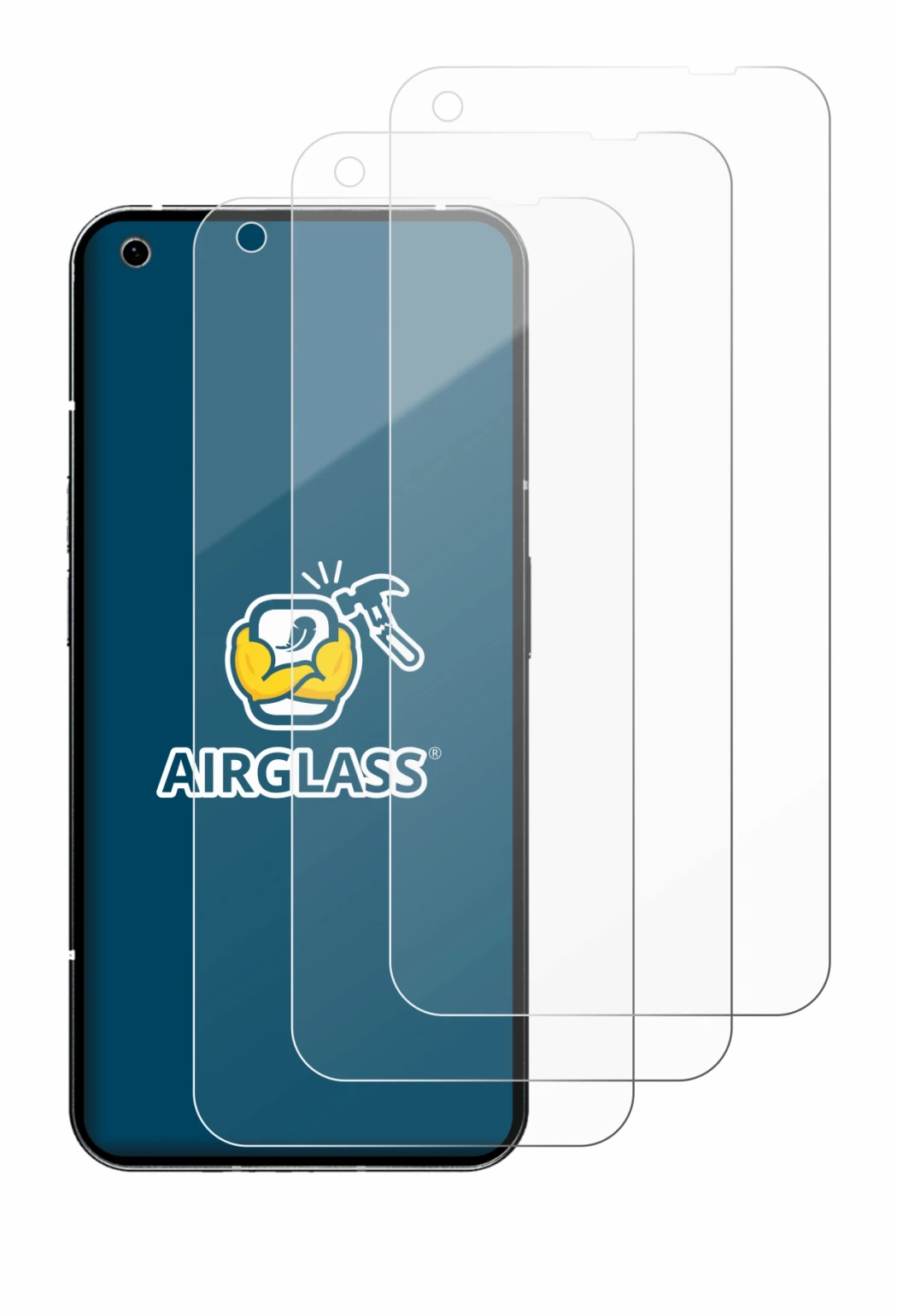 Abbildung des Geräts Nothing Phone (1) mit einer Vielzahl des Displayschutzes.