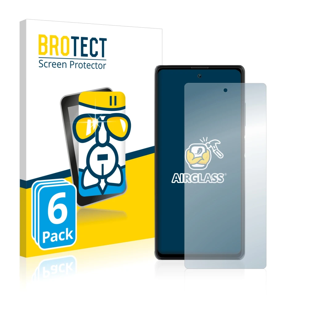 Vorderseite einer Produktverpackung mit dem Markenlogo BROTECT. Daneben ist das Gerät Blackview A100 mit dem zugehörigen Displ