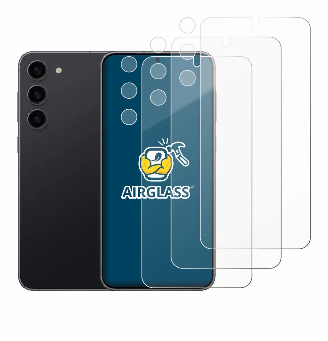 Abbildung des Geräts Samsung Galaxy S23 (Display+Kamera) mit einer Vielzahl des Displayschutzes.