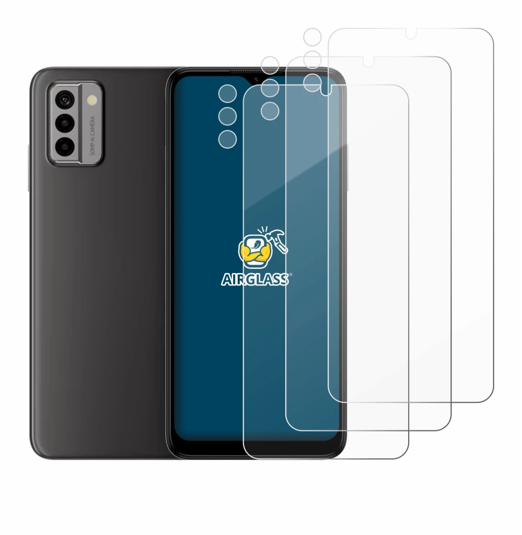 Abbildung des Geräts Nokia G22 (Display+Kamera) mit einer Vielzahl des Displayschutzes.