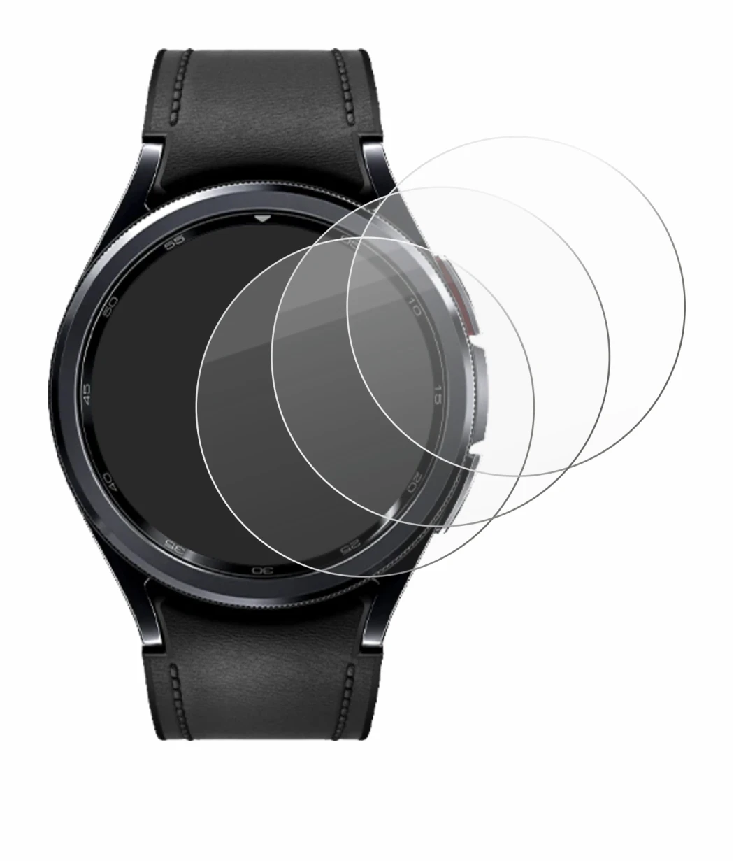 Abbildung des Geräts Samsung Galaxy Watch 6 Classic (47 mm) mit einer Vielzahl des Displayschutzes.