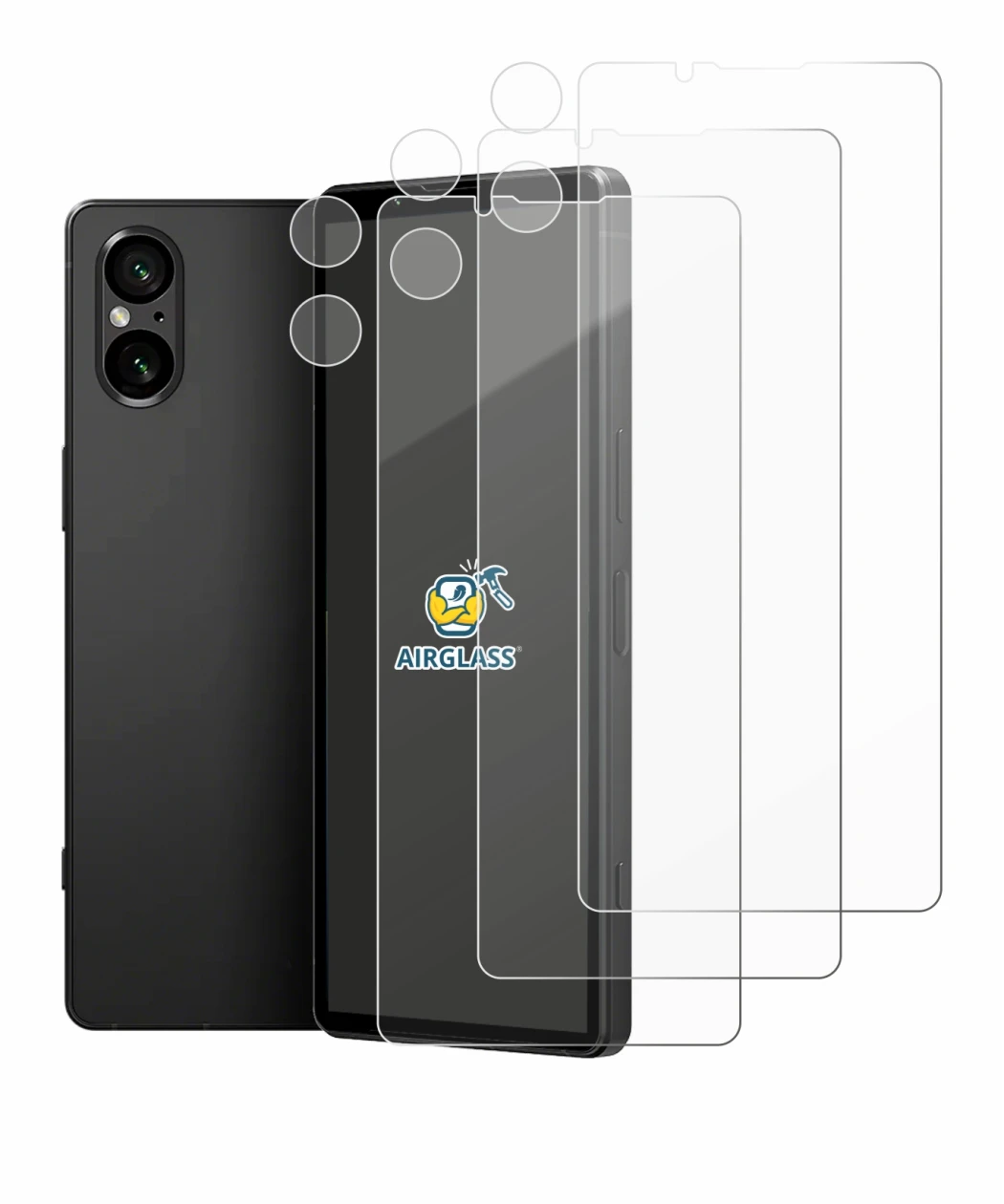 Abbildung des Geräts Sony Xperia 5 V (Display+Kamera) mit einer Vielzahl des Displayschutzes.