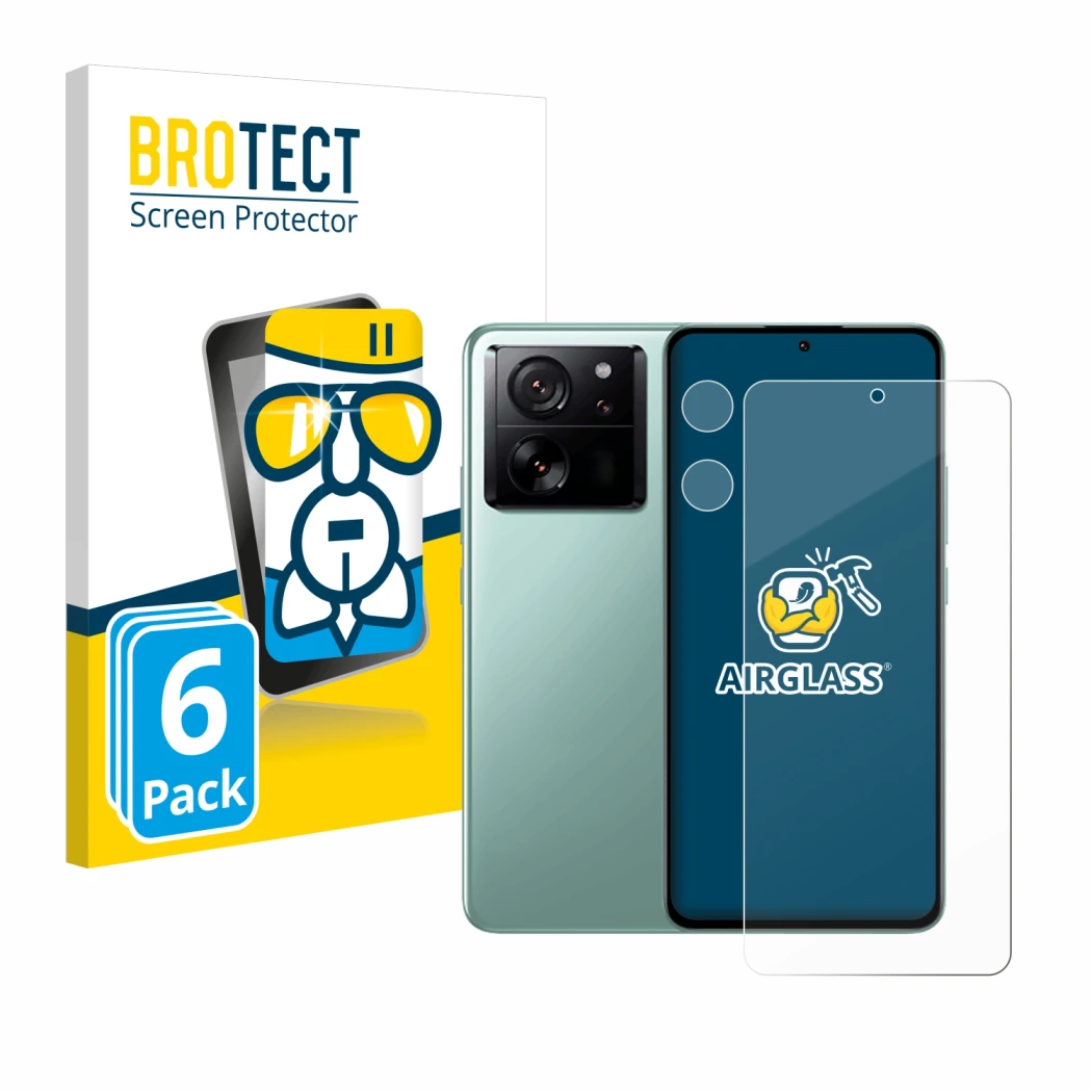 Vorderseite einer Produktverpackung mit dem Markenlogo BROTECT. Daneben ist das Gerät Xiaomi 13T Pro (Display+Kamera) mit dem 