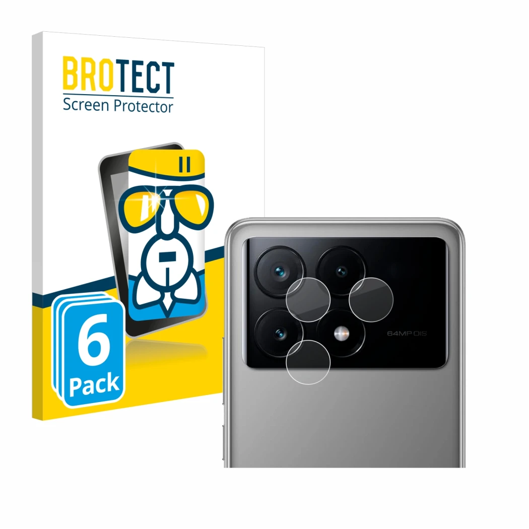 Vorderseite einer Produktverpackung mit dem Markenlogo BROTECT. Daneben ist das Gerät Xiaomi Poco X6 Pro (NUR Kameraschutz) mi