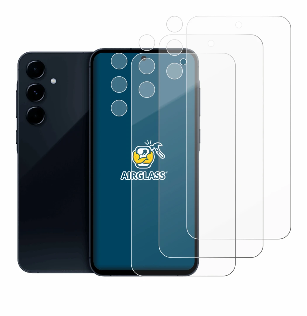 Abbildung des Geräts Samsung Galaxy A35 5G (Display+Kamera) mit einer Vielzahl des Displayschutzes.