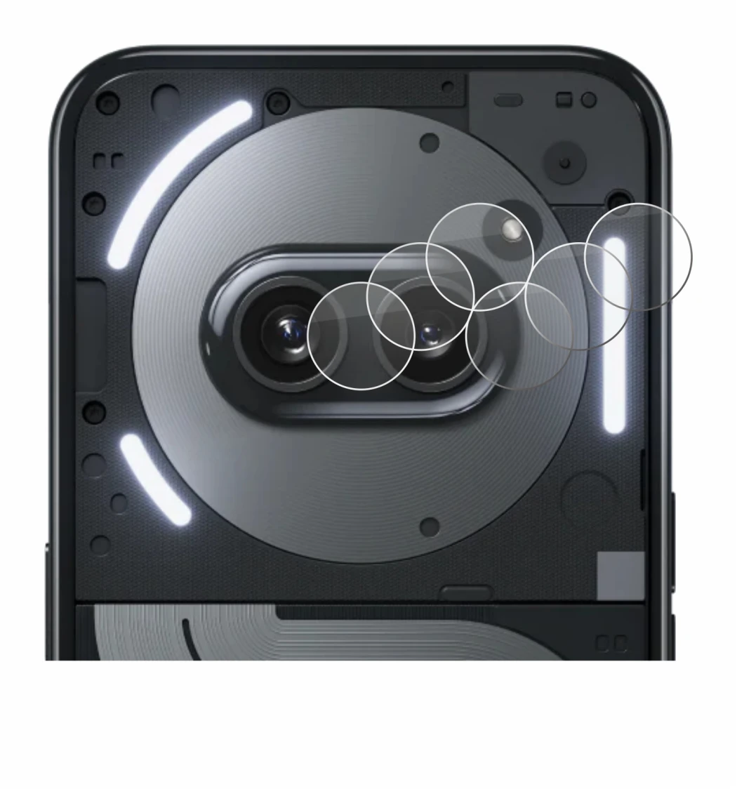 Abbildung des Geräts Nothing Phone (2a) Plus (NUR Kameraschutz) mit einer Vielzahl des Displayschutzes.