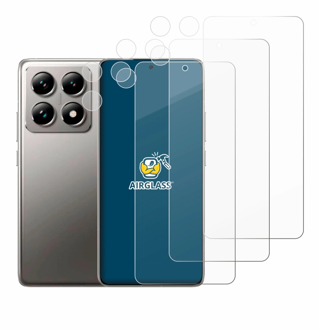 Abbildung des Geräts Xiaomi 14T (Display+Kamera) mit einer Vielzahl des Displayschutzes.