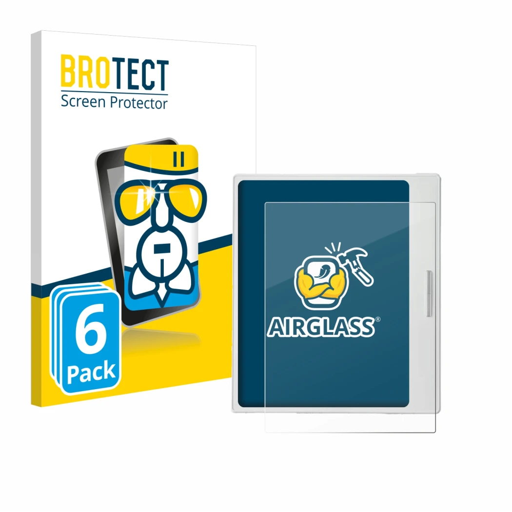 Vorderseite einer Produktverpackung mit dem Markenlogo BROTECT. Daneben ist das Gerät Boox Go Color 7 White Edition mit dem zu