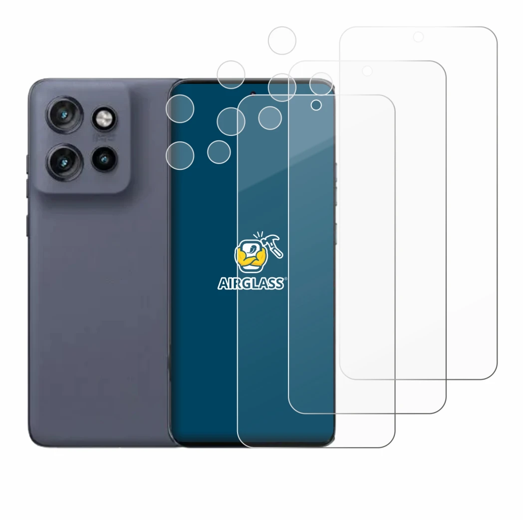 Abbildung des Geräts Motorola Edge 50 Neo (Display+Kamera) mit einer Vielzahl des Displayschutzes.