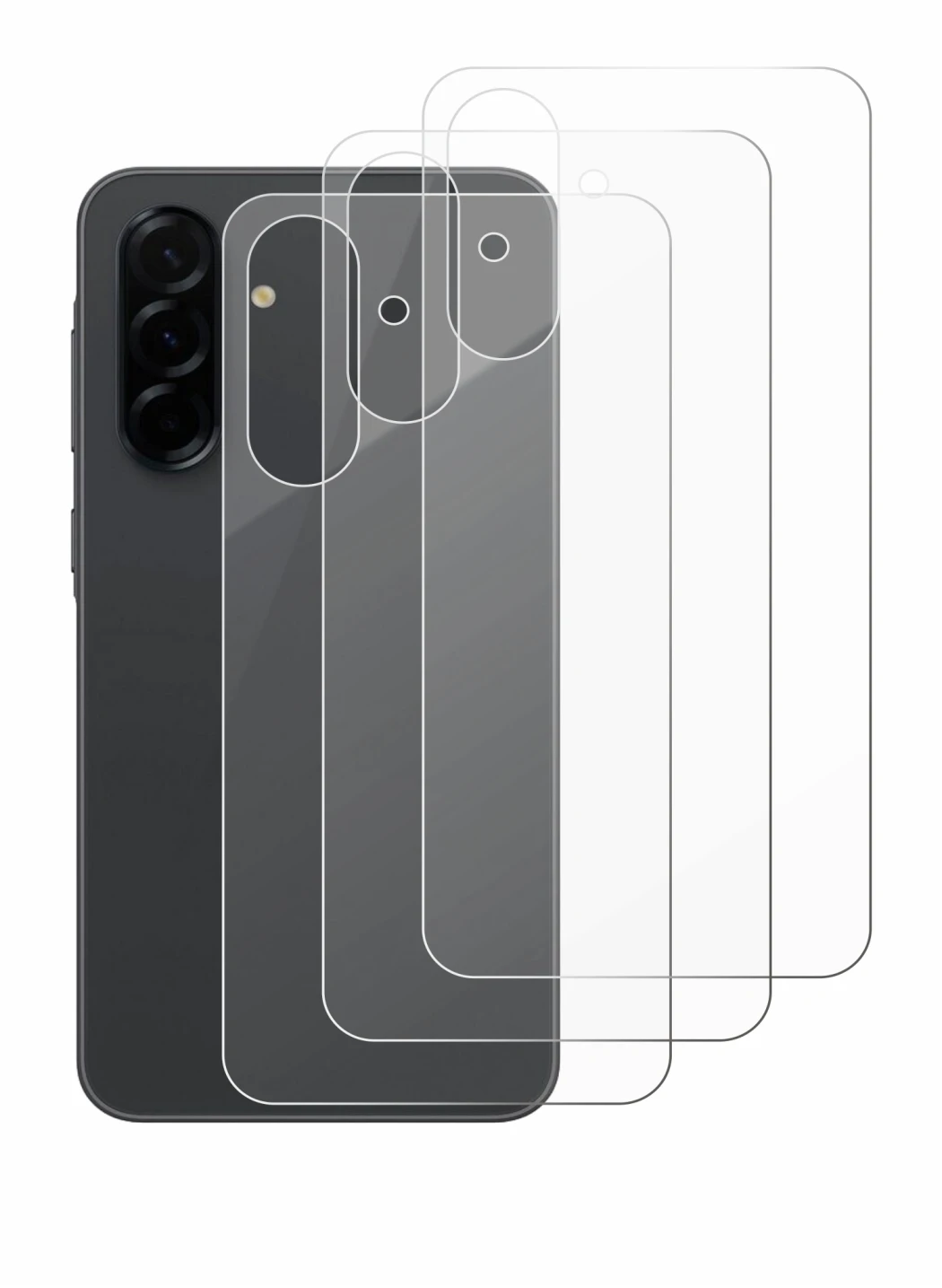 Abbildung des Geräts Samsung Galaxy A36 5G (Rückseite) mit einer Vielzahl des Displayschutzes.