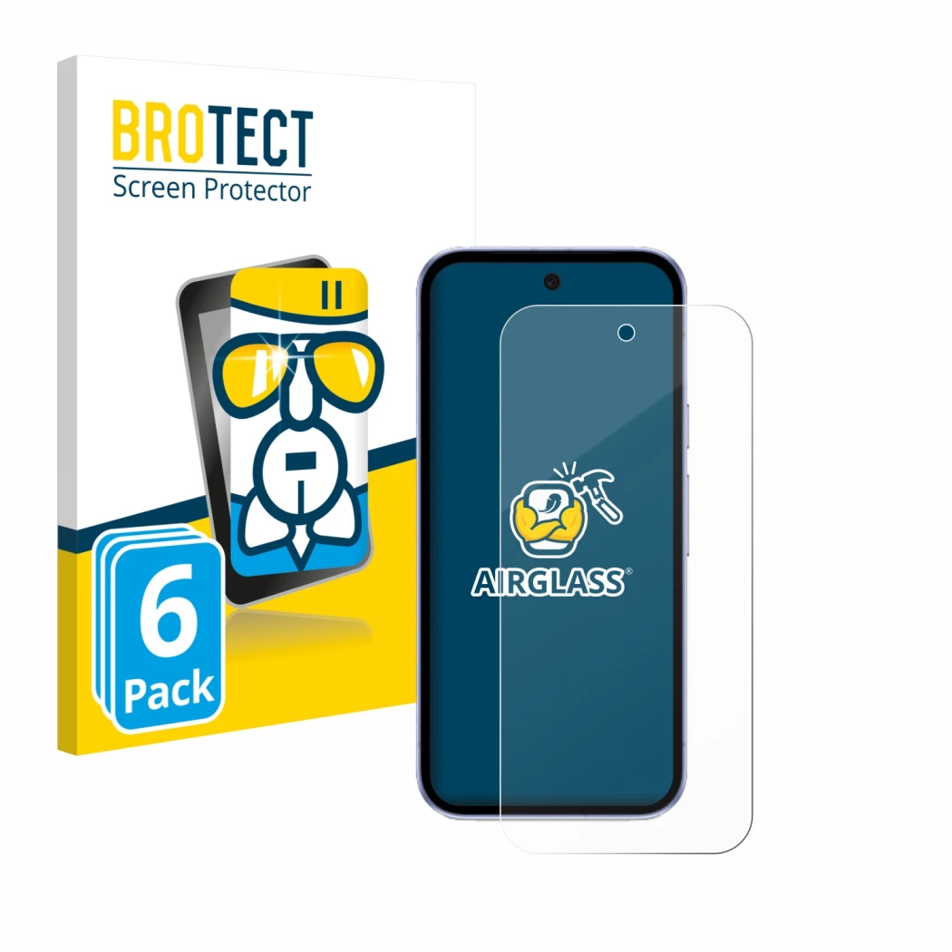 Vorderseite einer Produktverpackung mit dem Markenlogo BROTECT. Daneben ist das Gerät Google Pixel 9a mit dem zugehörigen Disp