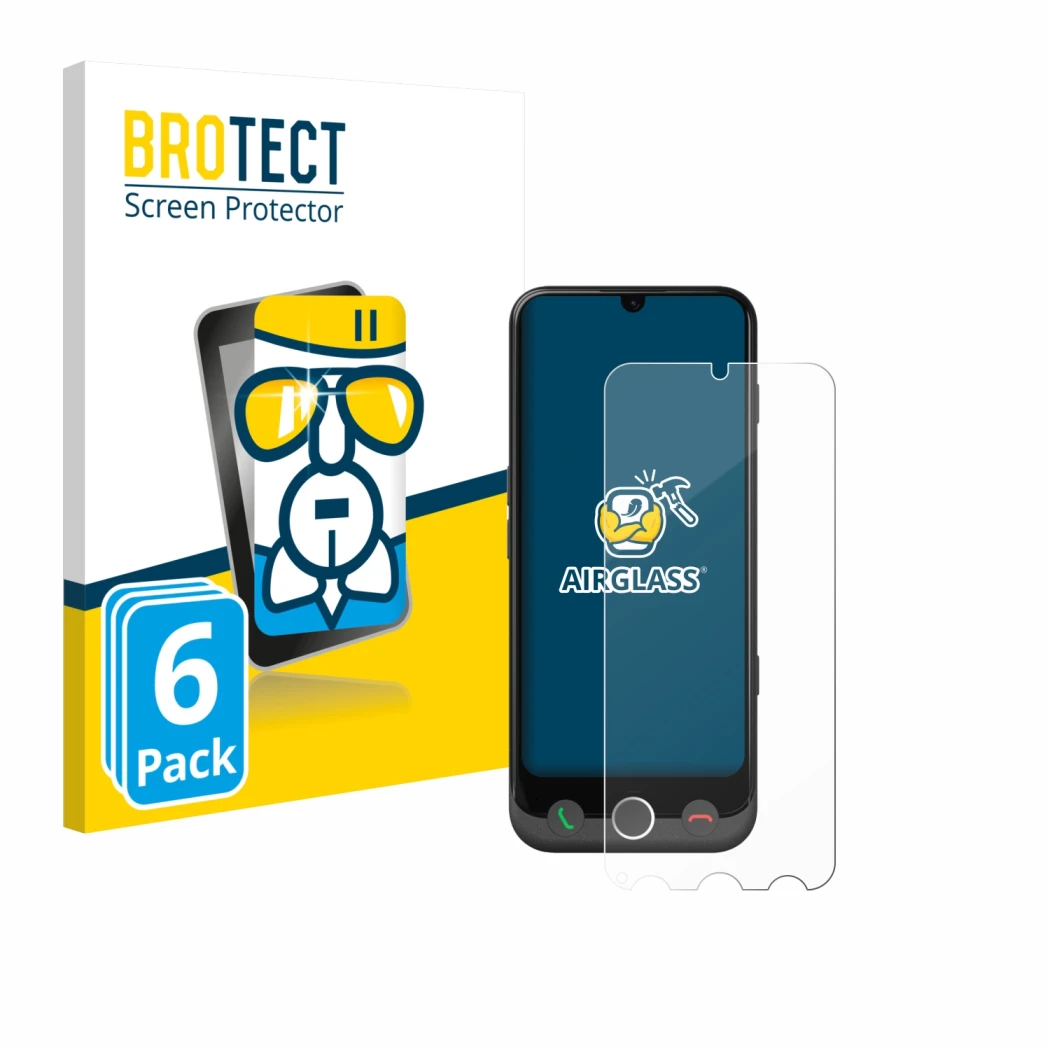 Vorderseite einer Produktverpackung mit dem Markenlogo BROTECT. Daneben ist das Gerät Doro Aurora A30 mit dem zugehörigen Disp