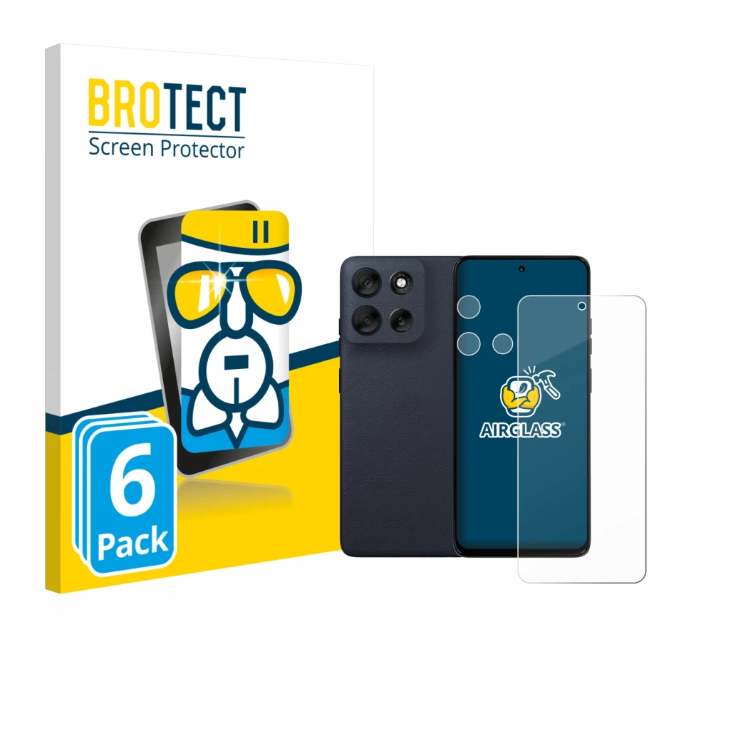 Vorderseite einer Produktverpackung mit dem Markenlogo BROTECT. Daneben ist das Gerät Motorola Moto G56 (Display+Kamera) mit d