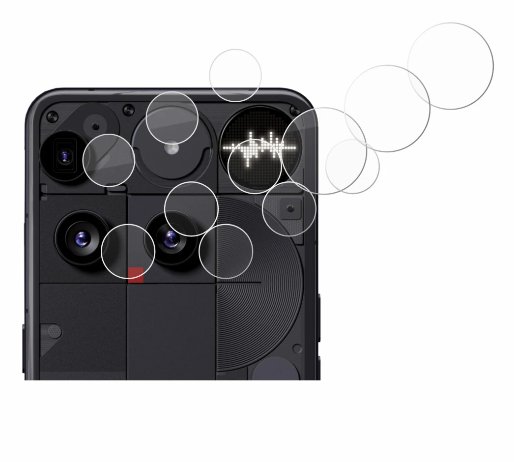 Abbildung des Geräts Nothing Phone (3) (NUR Kameraschutz) mit einer Vielzahl des Displayschutzes.