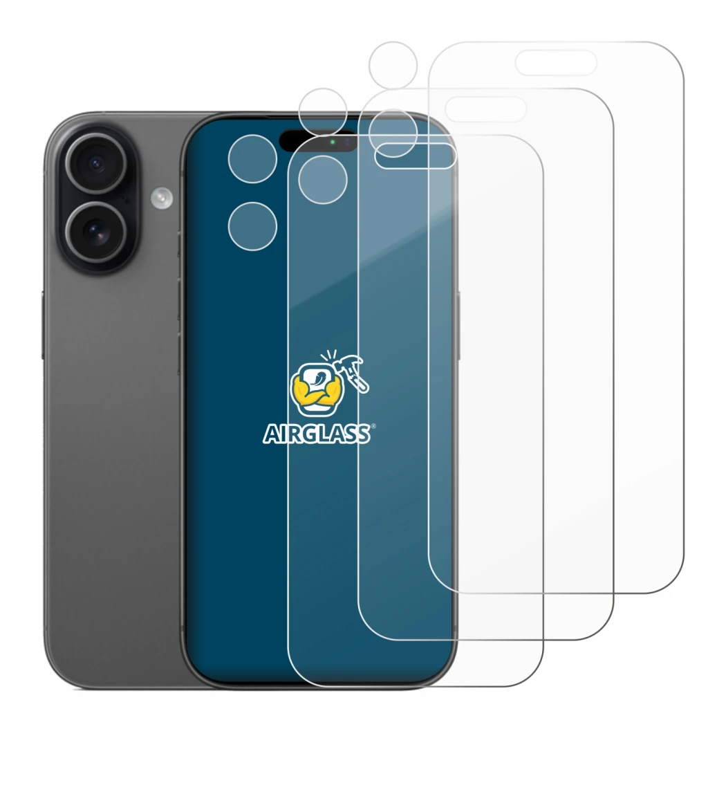 Abbildung des Geräts Apple iPhone 17 (Display+Kamera) mit einer Vielzahl des Displayschutzes.