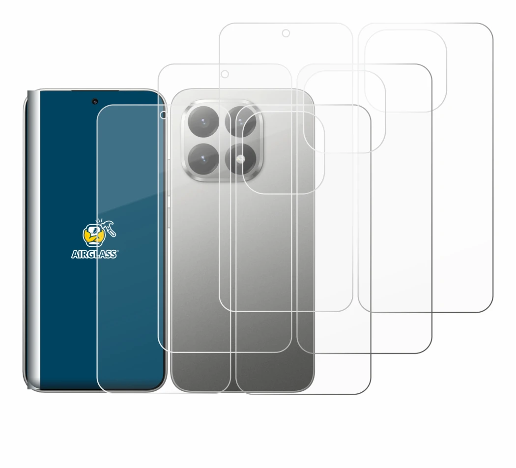 Abbildung des Geräts Xiaomi 15T (Display+Rückseite) mit einer Vielzahl des Displayschutzes.