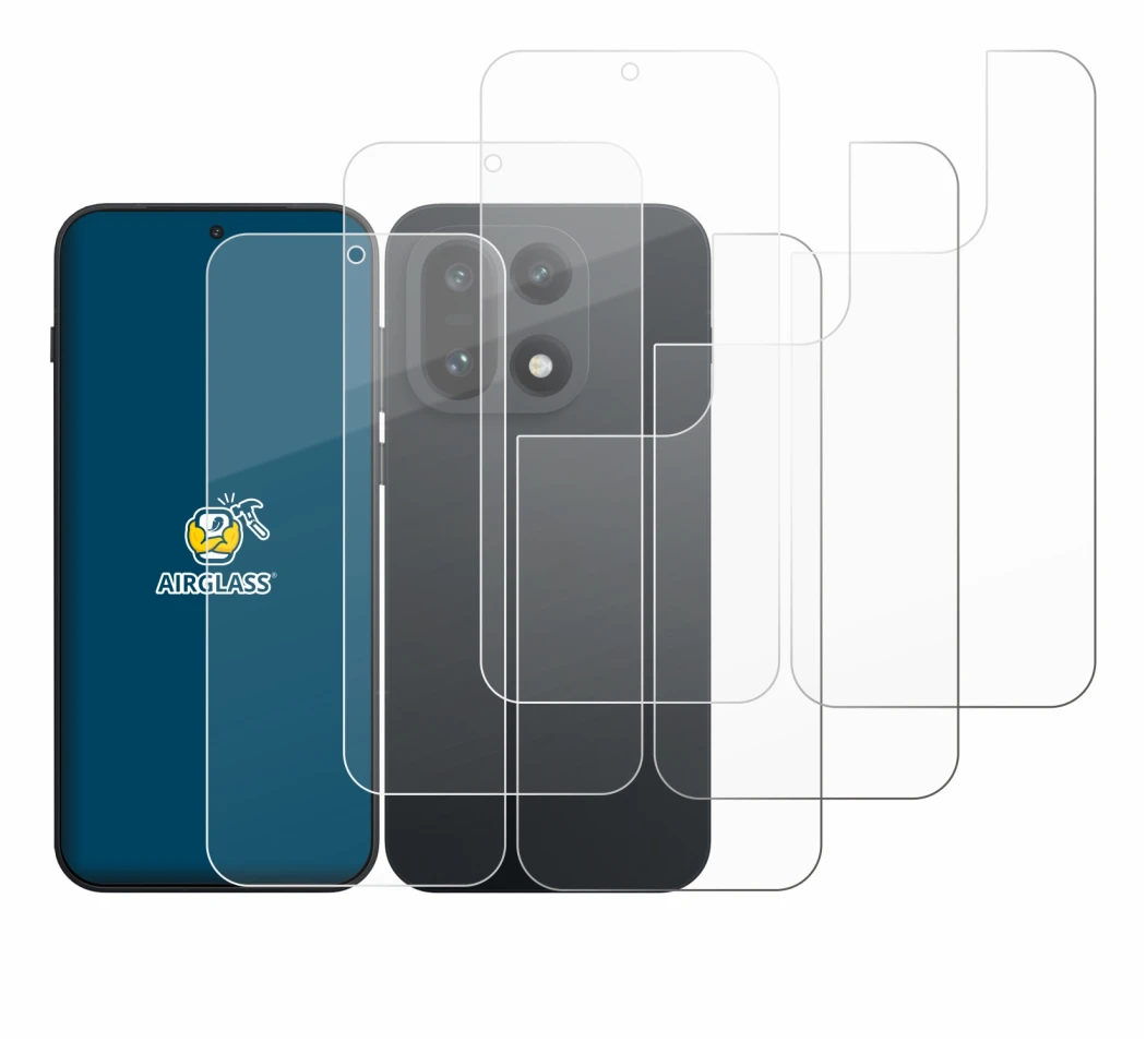 Abbildung des Geräts OnePlus 15 (Display+Rückseite) mit einer Vielzahl des Displayschutzes.