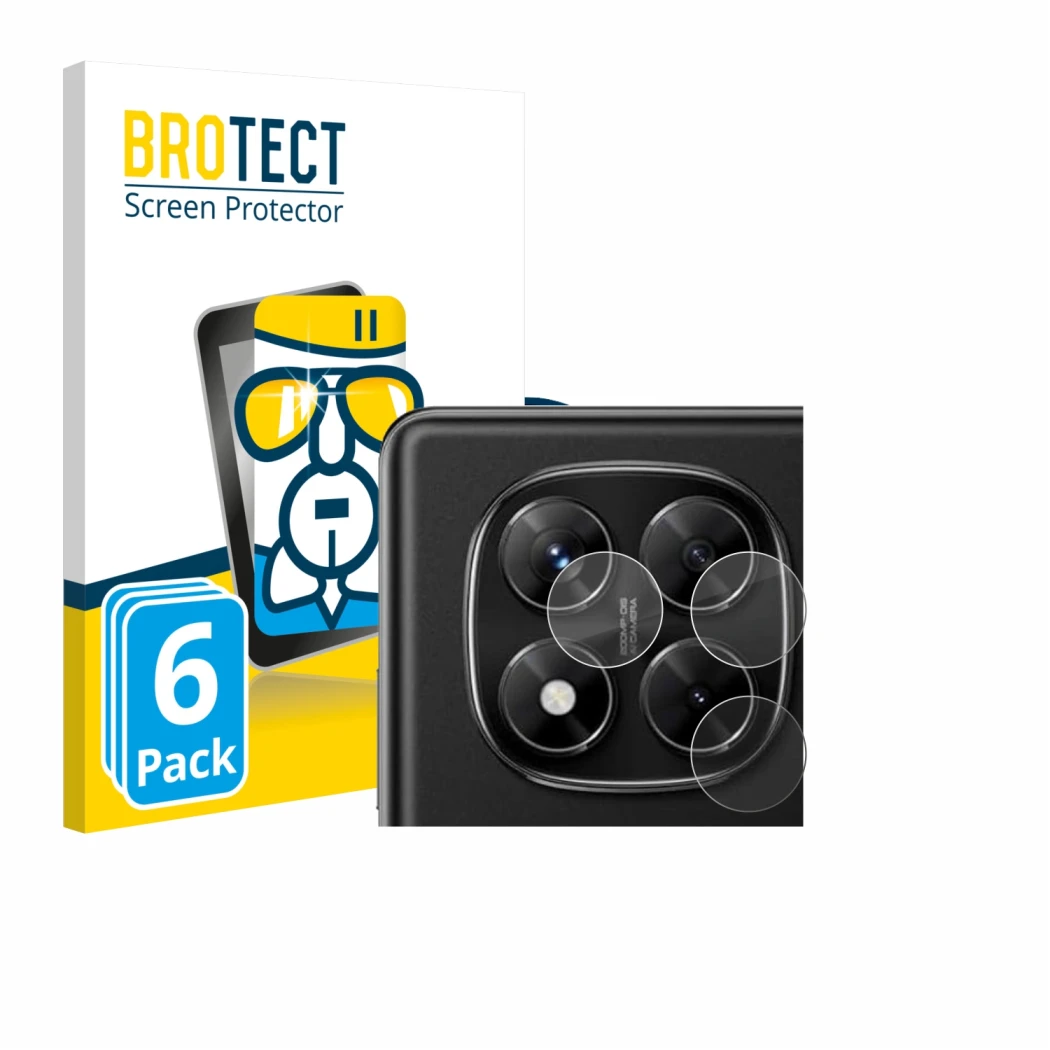 Vorderseite einer Produktverpackung mit dem Markenlogo BROTECT. Daneben ist das Gerät Xiaomi Redmi Note 14 Pro 4G (NUR Kameras