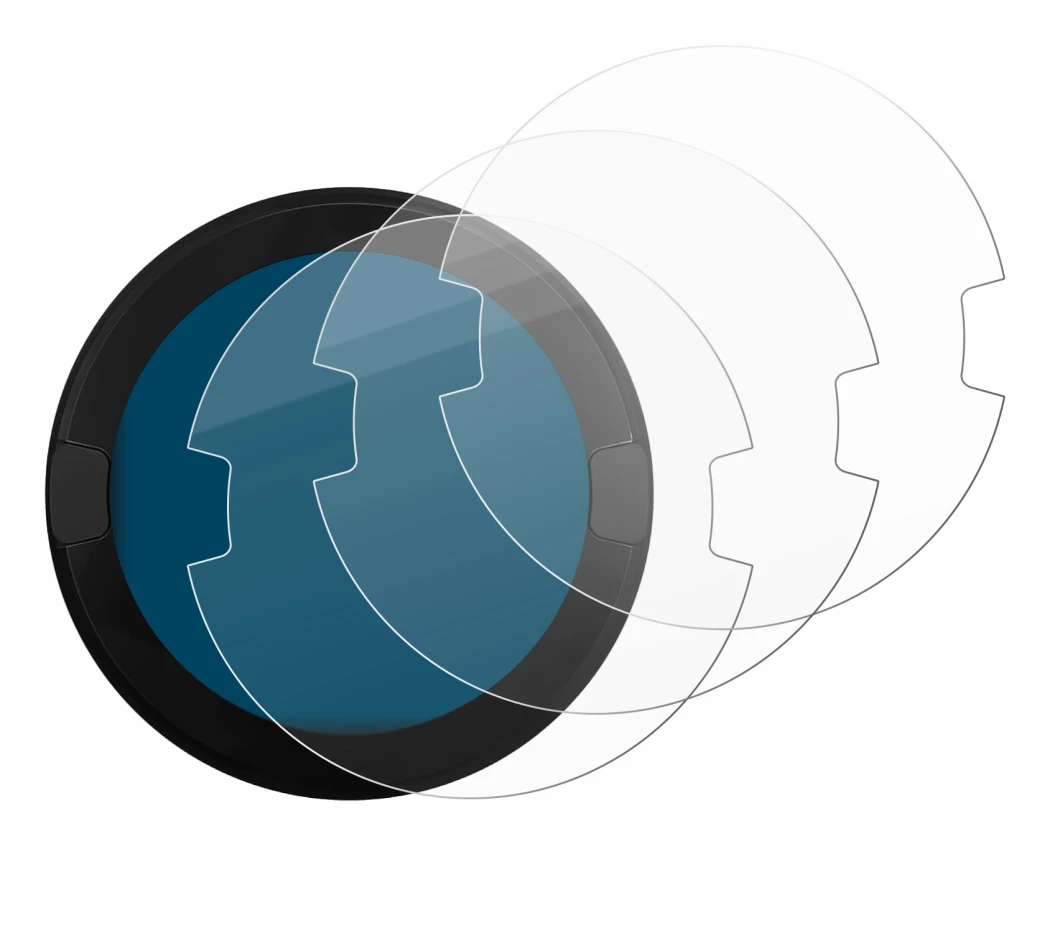 Abbildung des Geräts OOONO P-DISC NO2 mit einer Vielzahl des Displayschutzes.