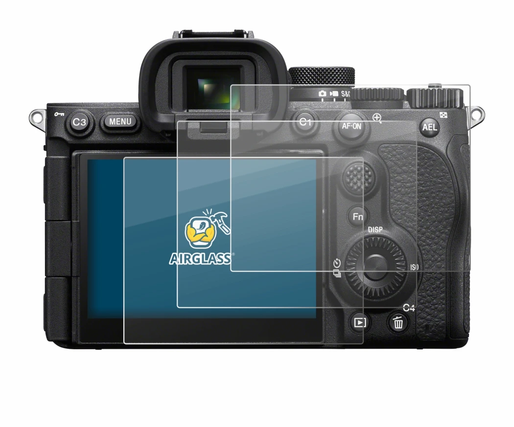 Abbildung des Geräts Sony Alpha 7 V (ILCE-7M5) mit einer Vielzahl des Displayschutzes.
