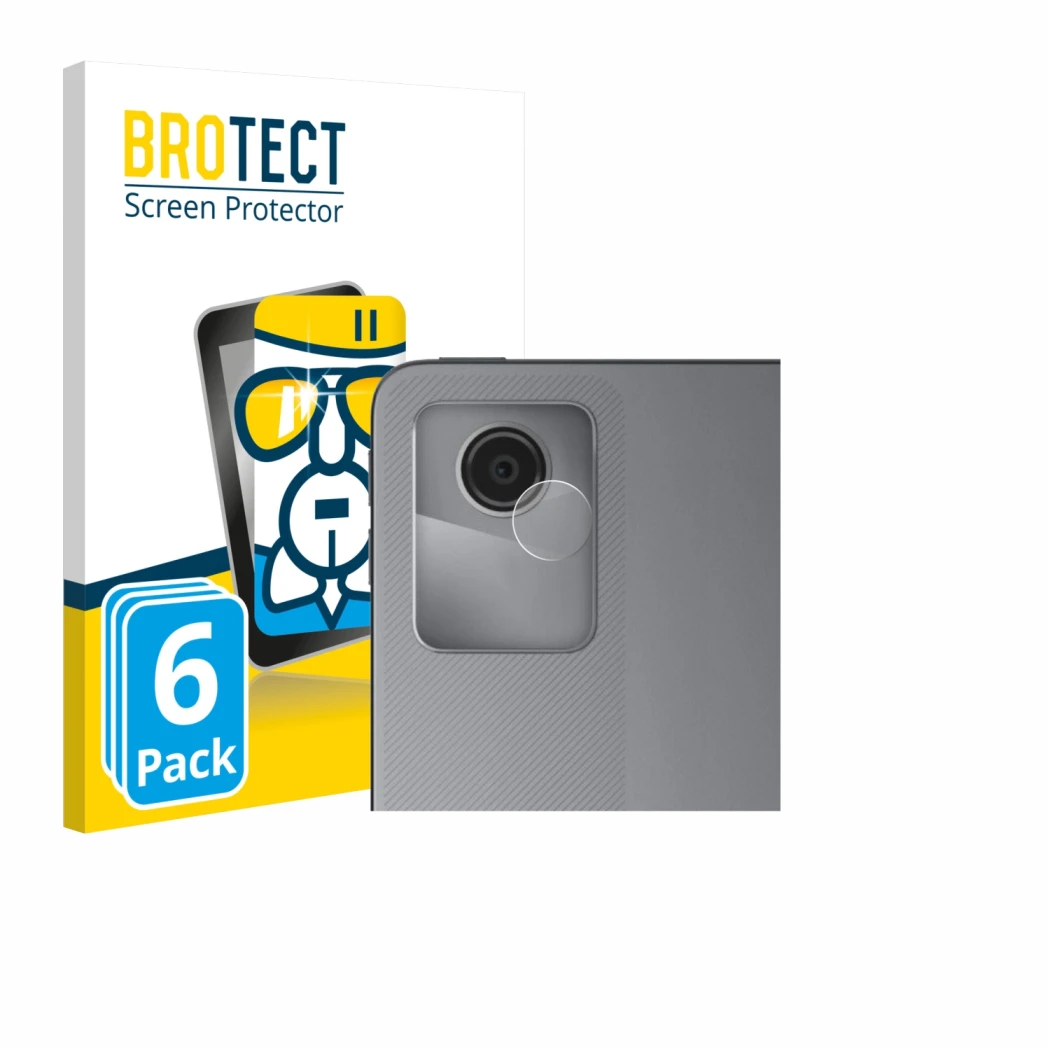 Vorderseite einer Produktverpackung mit dem Markenlogo BROTECT. Daneben ist das Gerät Lenovo Tab M11 (NUR Kameraschutz) mit de