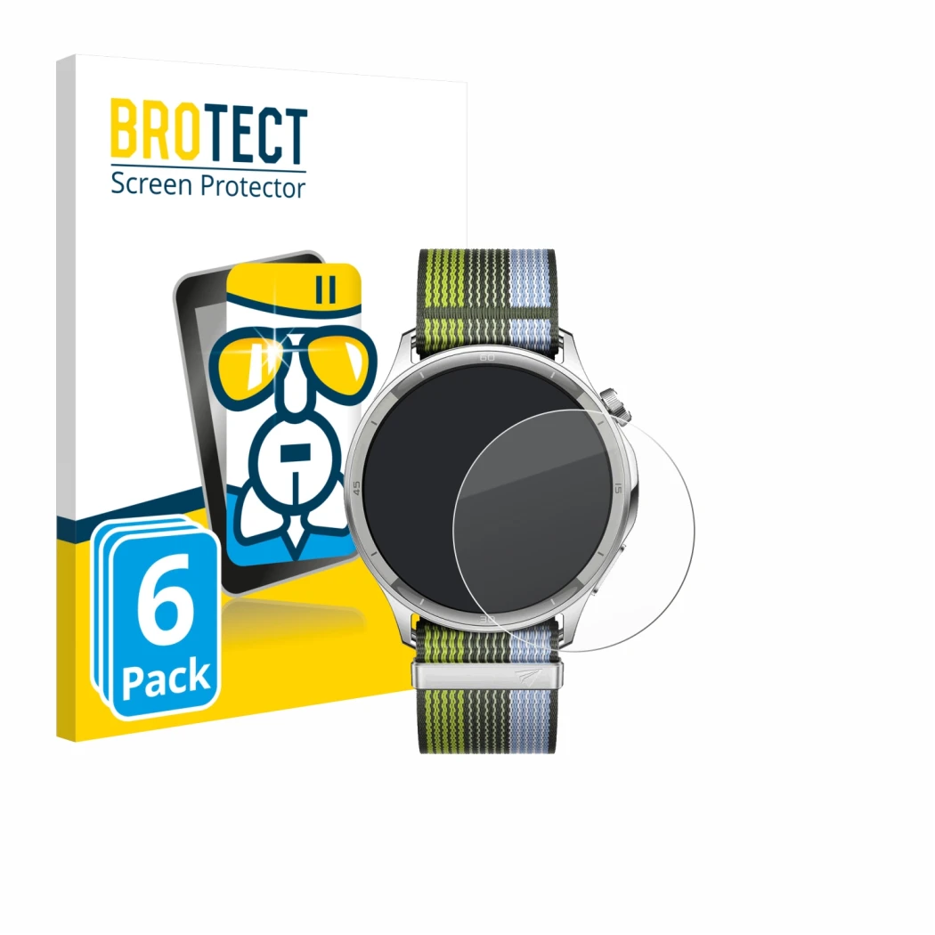 Vorderseite einer Produktverpackung mit dem Markenlogo BROTECT. Daneben ist das Gerät Oppo Watch S mit dem zugehörigen Display