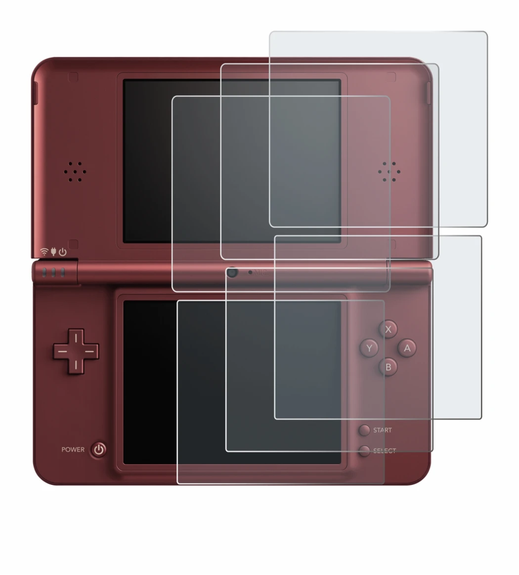 Abbildung des Geräts Nintendo DSi XL mit einer Vielzahl des Displayschutzes.