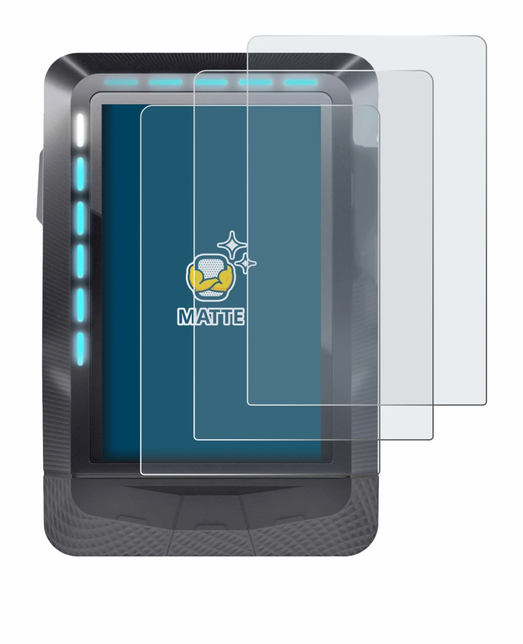 Abbildung des Geräts Wahoo Elemnt GPS mit einer Vielzahl des Displayschutzes.