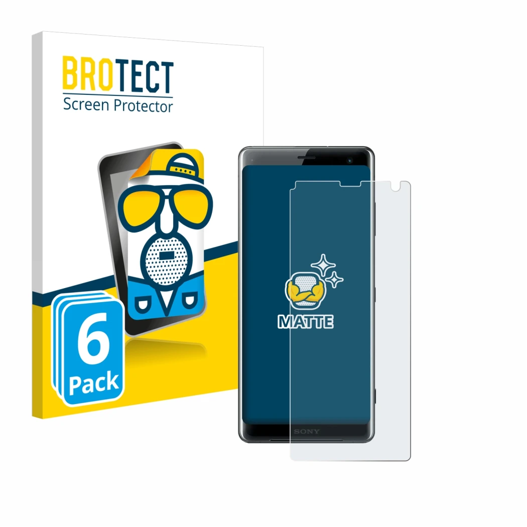 Vorderseite einer Produktverpackung mit dem Markenlogo BROTECT. Daneben ist das Gerät Sony Xperia XZ3 mit dem zugehörigen Disp