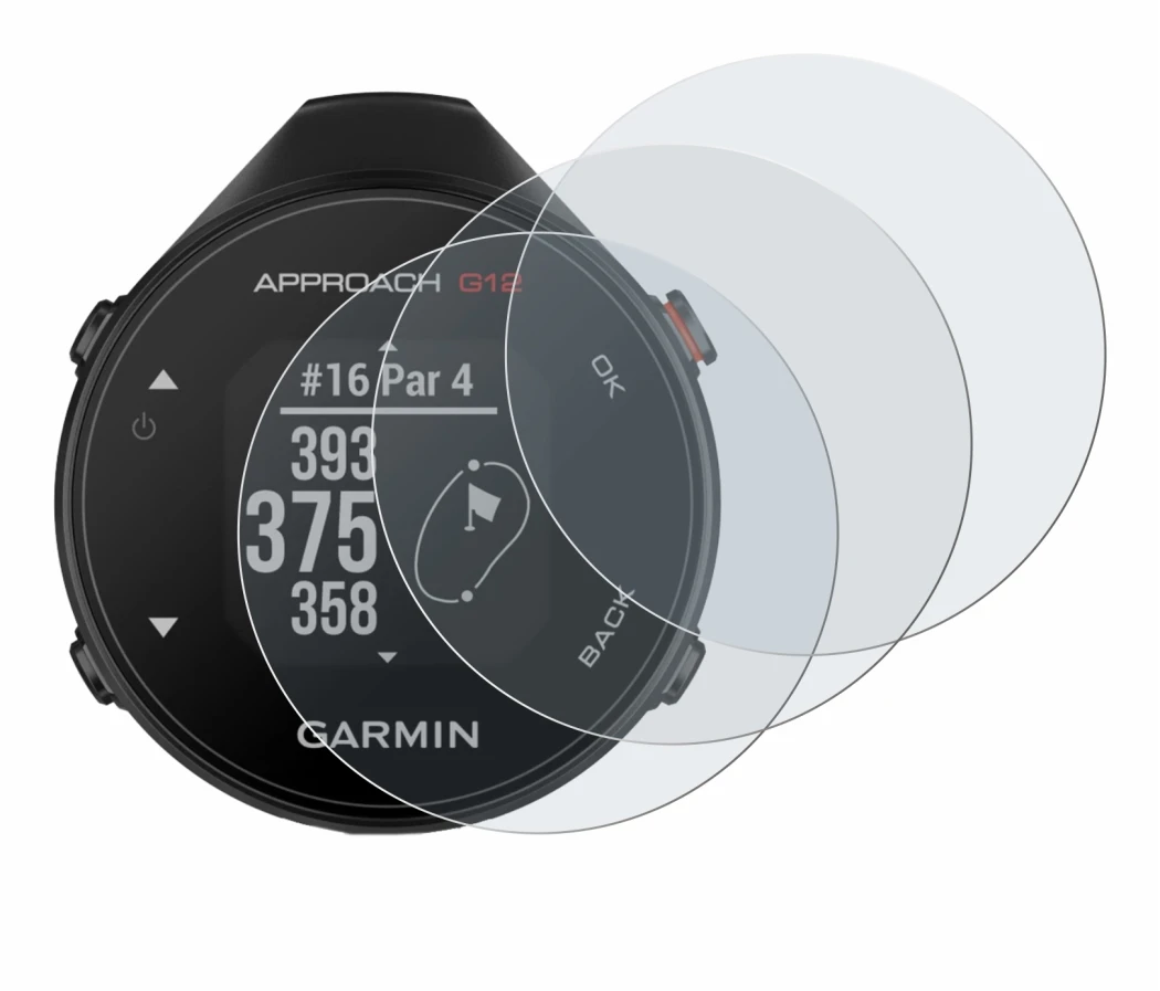 Abbildung des Geräts Garmin Approach G12 mit einer Vielzahl des Displayschutzes.