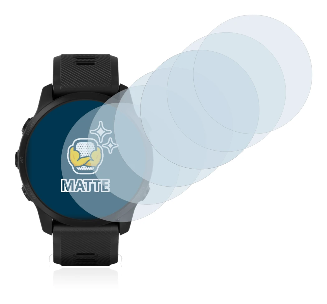 Abbildung des Geräts Garmin Forerunner 945 LTE mit einer Vielzahl des Displayschutzes.