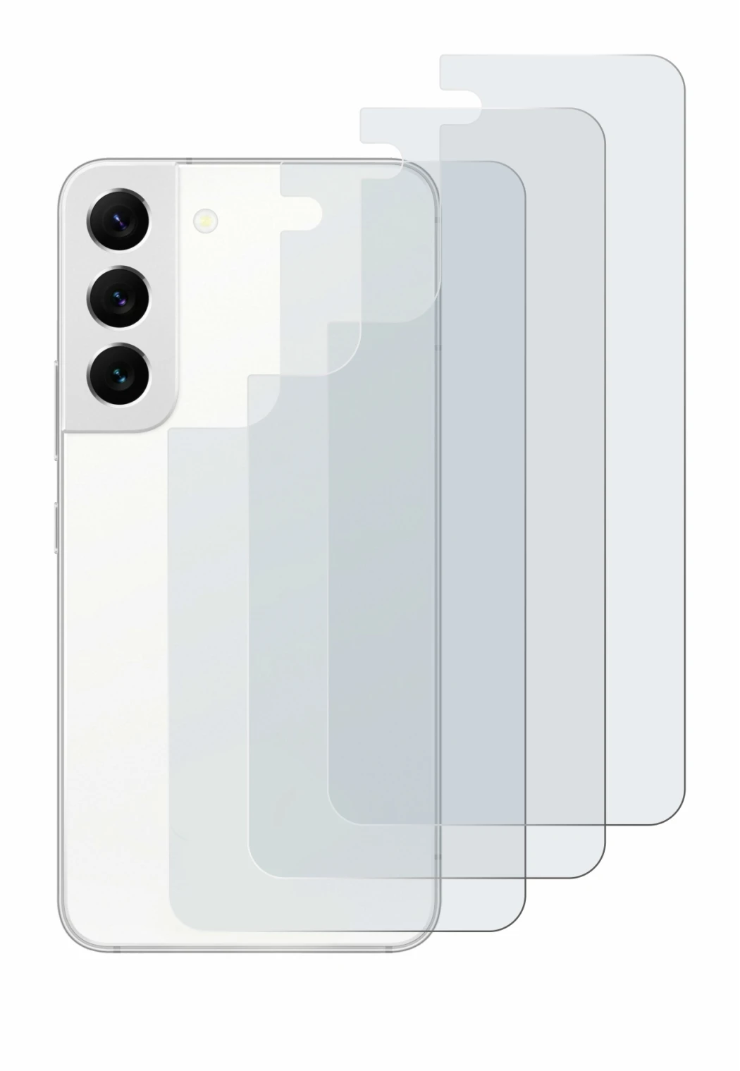 Abbildung des Geräts Samsung Galaxy S22 5G (Rückseite) mit einer Vielzahl des Displayschutzes.