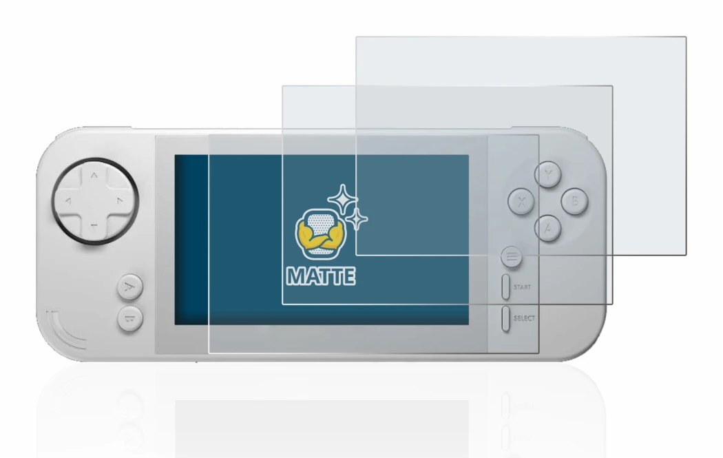 Abbildung des Geräts Evercade EXP mit einer Vielzahl des Displayschutzes.