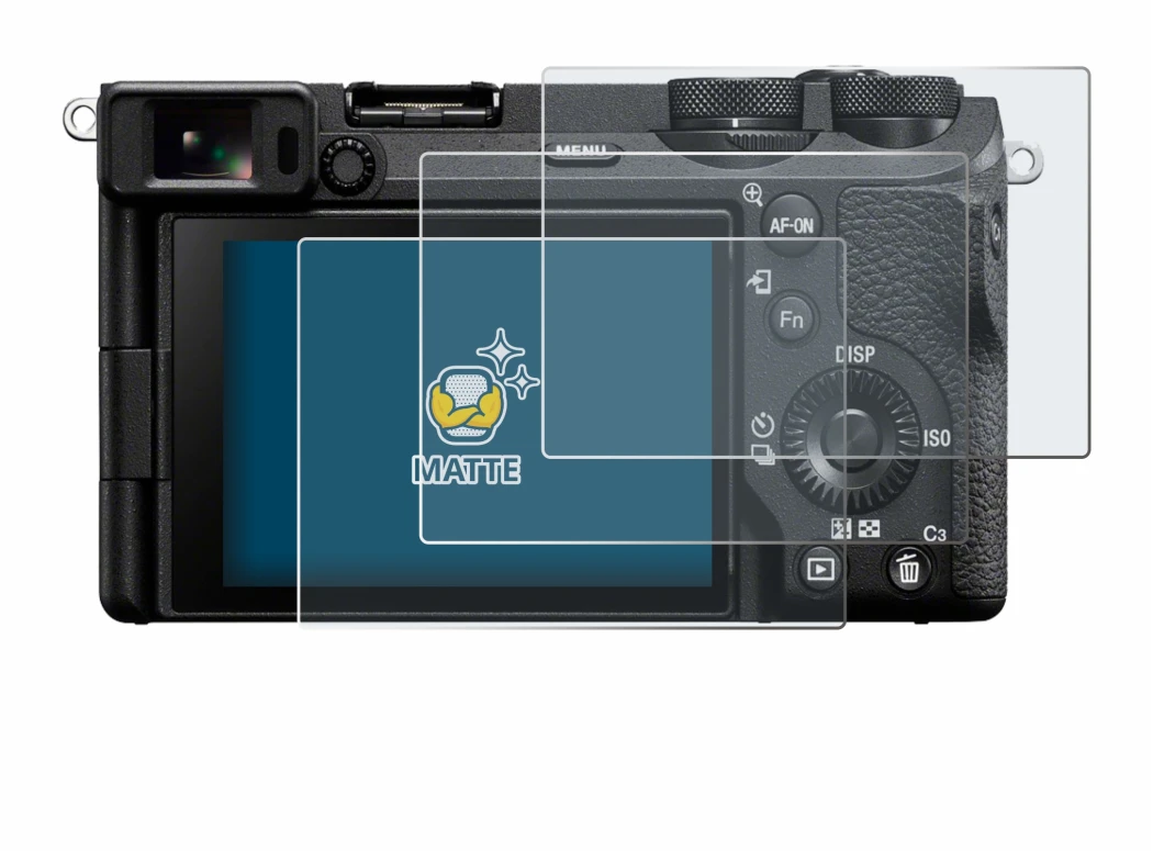 Abbildung des Geräts Sony Alpha 6700 mit einer Vielzahl des Displayschutzes.