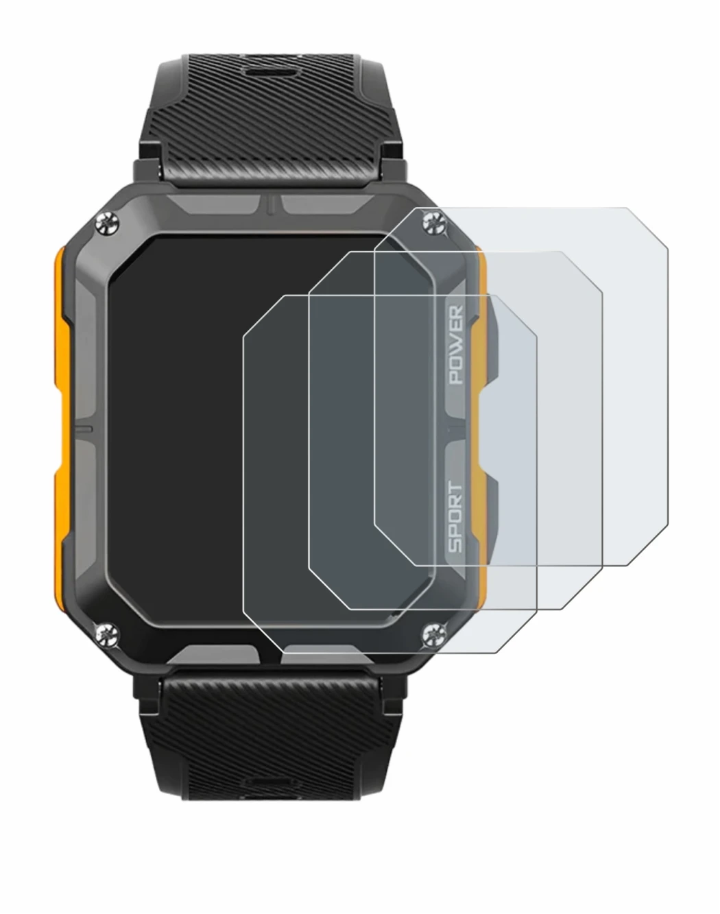 Abbildung des Geräts Njord Gear The Indestructible Smartwatch mit einer Vielzahl des Displayschutzes.